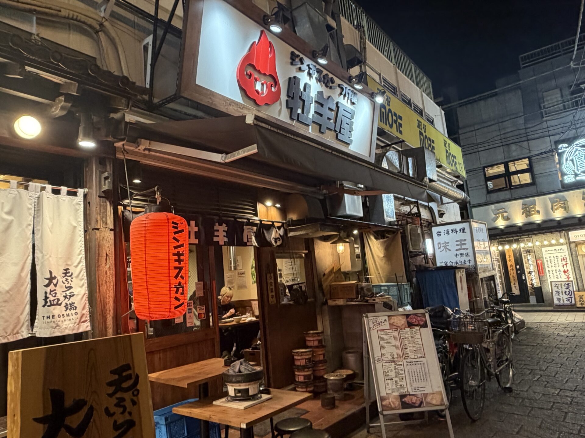 Izakaya lanterns and shop signs crowding a night-time side street, the everyday answer to where to eat in Nakano Tokyo